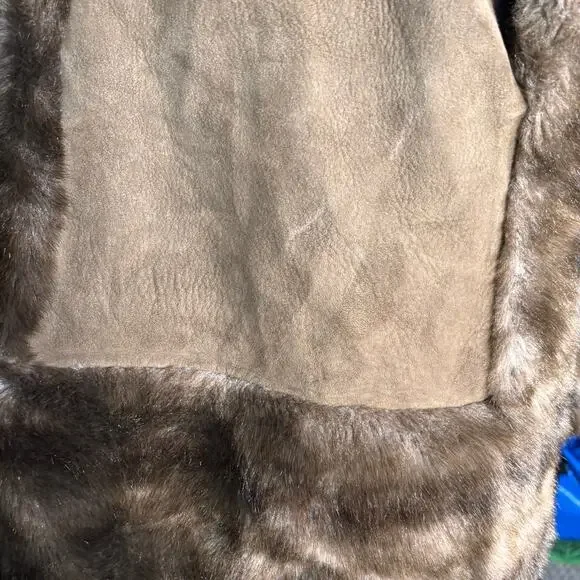 Vintage 70s Tocci England Faux Fur Suede Leather Belted Coat Burgundy Lined - Picture 13 of 16